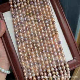 9-10mm天然淡水巴洛克串珠糖果色糖纸皮圆巴洛克皱巴项链