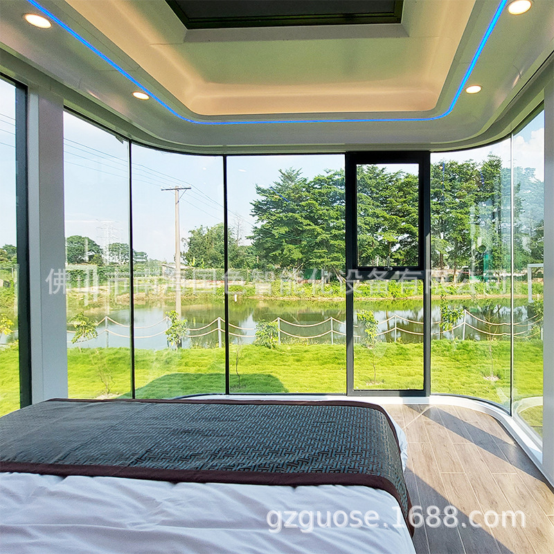 Waterside acampar al aire libre espacio cápsula chapa de aluminio Internet celebridad playa vacaciones Sol Sala móvil B & B camping Villa pequeña