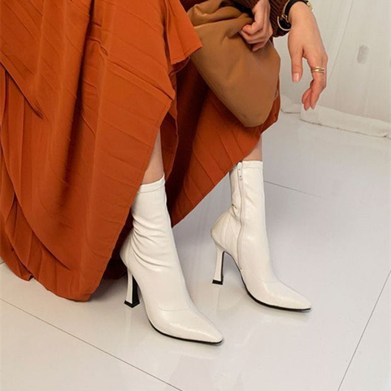 High Heeled Boots Women's 2022 New Winter Fleece Small Square Toe Skinny Boots Korean Version Slim Stiletto Heels