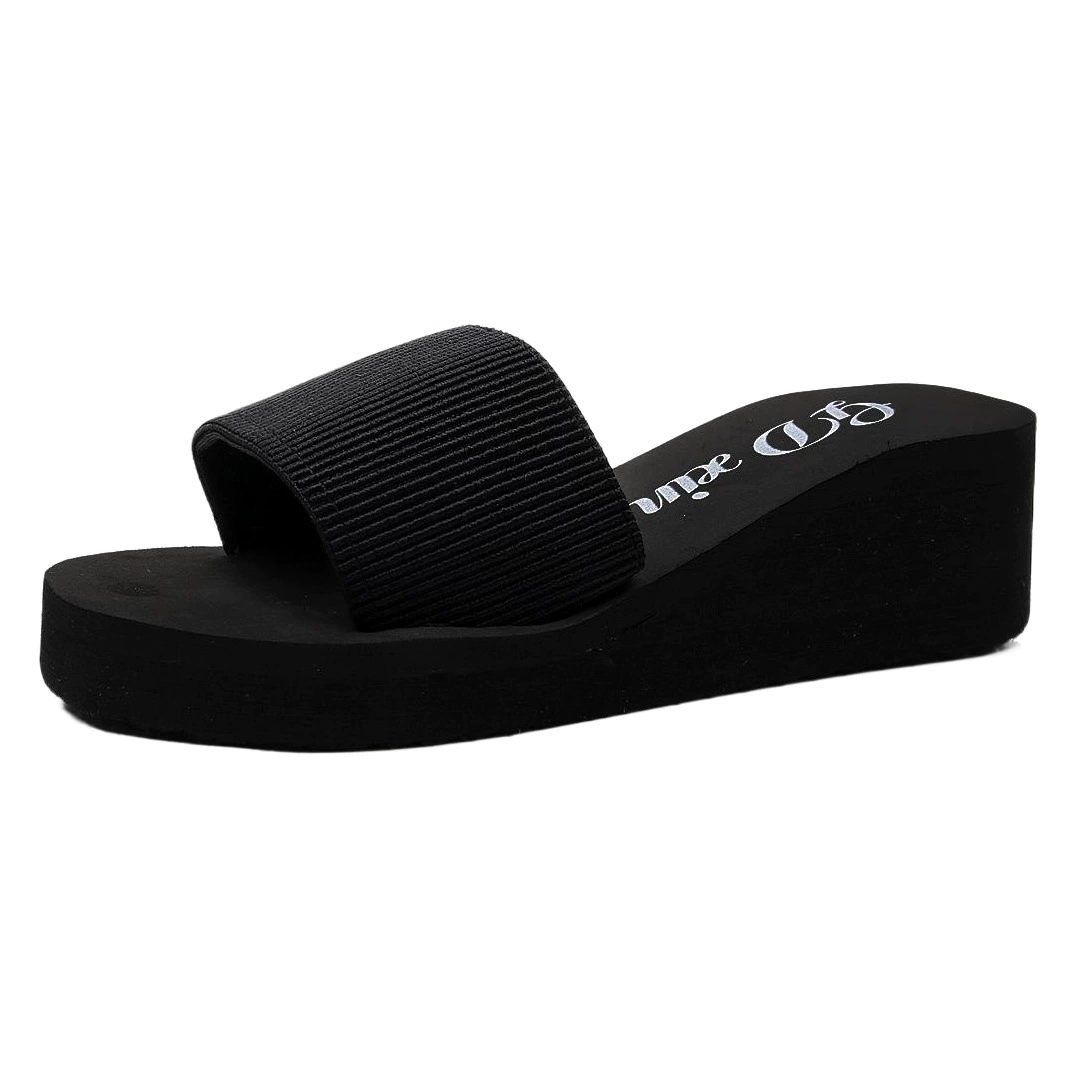 Тапочки с одним словом Модные однотонные тапочки на платформе с сандалиями Стойка пляжная обувь на танкетке Домашние толстые Тапочки