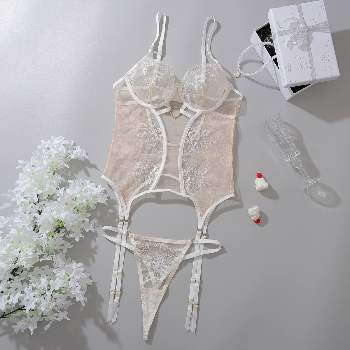 Бюстгальтер, сексуальный комплект, коррективная bodysuit, нижнее белье, европейский стиль, цветочный принт, с вышивкой