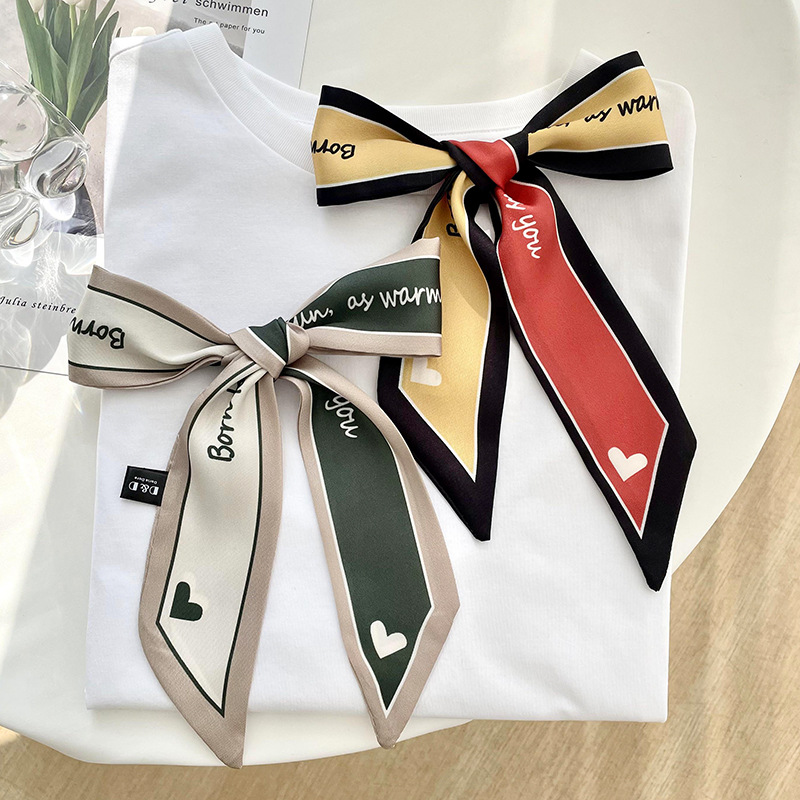 Carta de amor de verano pequeña tira estilo coreano estudiante bufanda de seda cinta todo partido banda de pelo bufanda de corbata de pelo para las mujeres