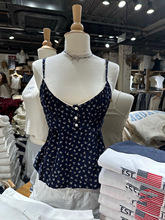 BM风 美式复古碎花纽扣花边V领吊带bm荷花边背心内搭外穿上衣女