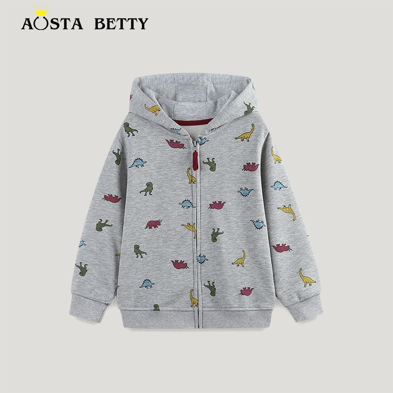 Otoño nuevo chaqueta de niños con capuzas de estilo europeo y americano con cremallera chaqueta de niños de algodón de punto impresa chaqueta de niños