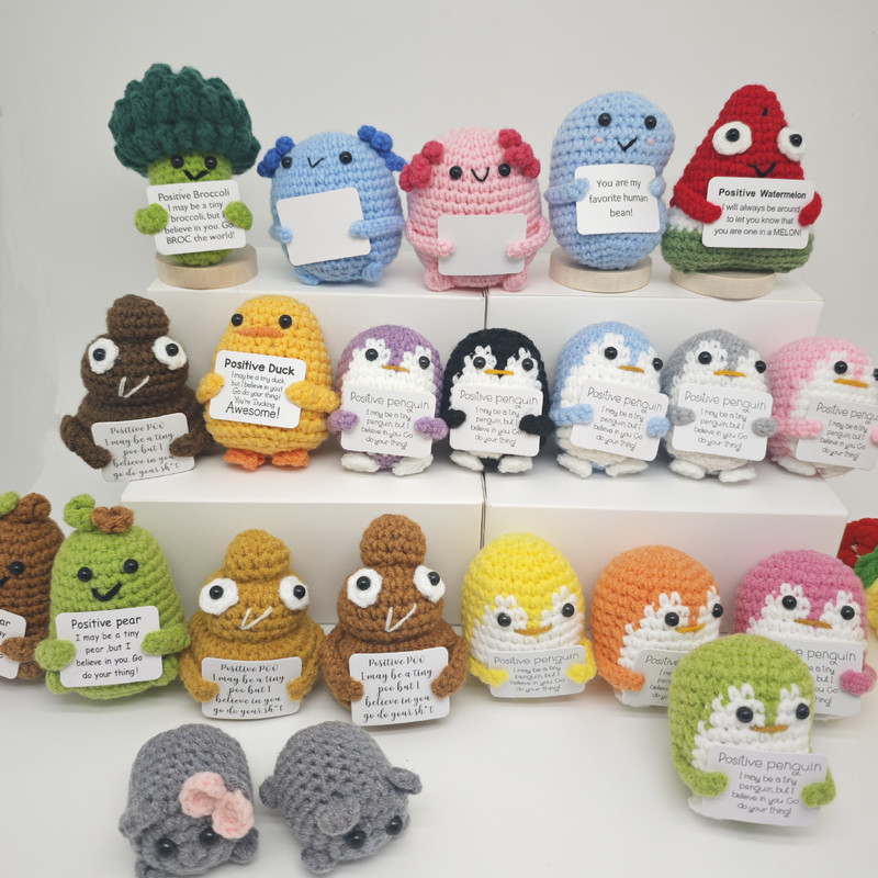 Amazon Explosive Handmade Wool Crocheted Penguin Positive Energy Pop Funny Expression Hamster Cucumber Fruit and Vegetable Watermelon