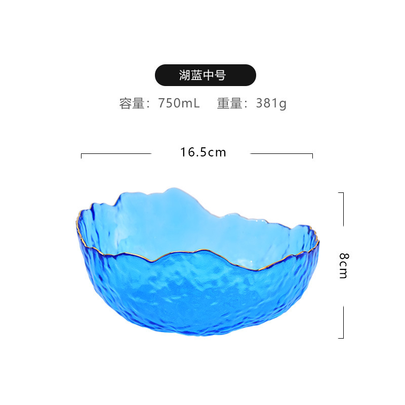 Venta al por mayor estilo nórdico patrón de martillo transparente borde dorado ensaladera de vidrio hogar plato de fruta de postre de alto aspecto vegetal