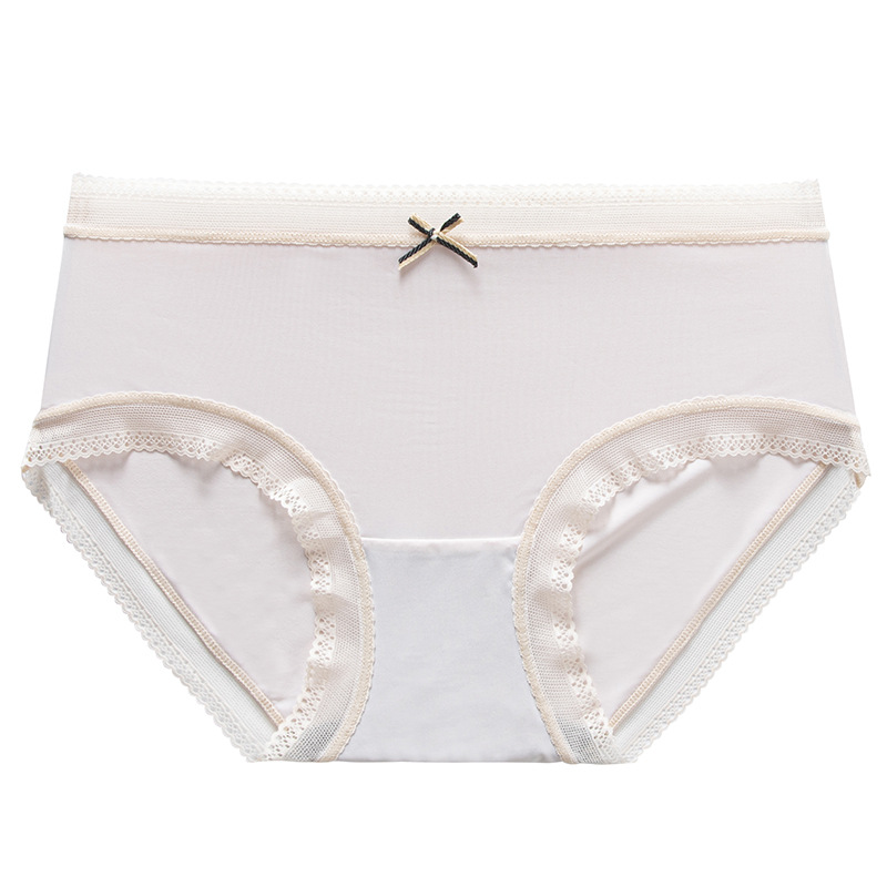 Absorción de humedad de seda de hielo interior anti-luz transpirable ropa interior de mujer exquisito encaje cintura arco estudiante calzoncillos