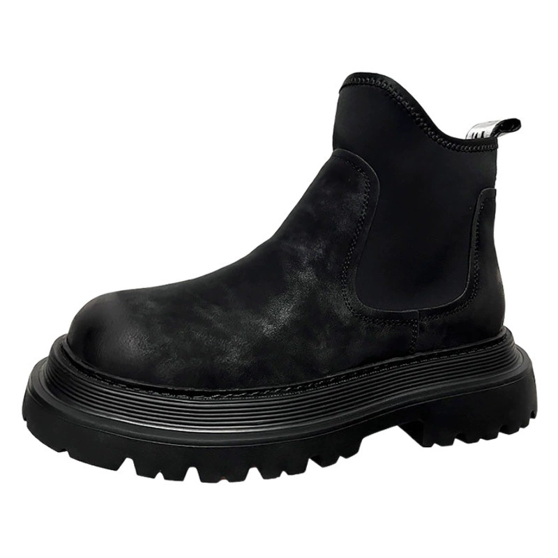 Зимние черные хлопчатобумажные Ботинки Челси на флисовой подкладке, зимние ботинки, мужские Ботинки Martin в британском стиле, универсальные кожаные ботинки в стиле ретро на толстой подошве