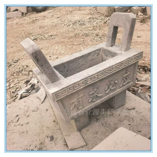 天然石材石雕石香炉长方形带耳香炉景区古建配套石雕香炉来图加工