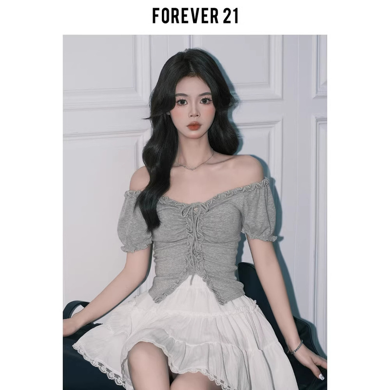 Forever 21 Sweet and Spicy Bubble Short Sleeve Off-Shoulder Top for Women, Summer Gray Pure Desire V-Neck Ruffled T-Shirt Top Forever 21 Sweet and Spicy Bubble Short Sleeve Off-Shoulder Top for Women, Summer Gray Pure Desire V-Neck Ruffled T-Shirt Top