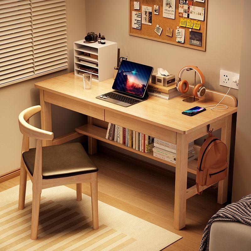 Solid Wood Desk, All Solid Wood Study Desk, Study Room Simple Desk, Home Children's Writing Desk and Chair, Environmentally Friendly Solid Wood Desk