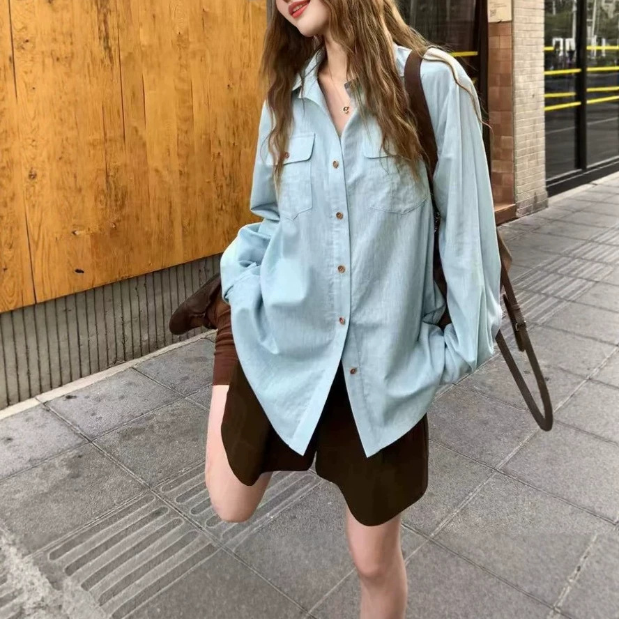 新款极简老钱风天丝亚麻衬衫初秋衬衣宽松百搭气质长袖上衣 女装女装实拍产品高清图