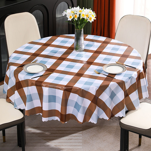 European-style large round tablecloth waterproof and oil-proof no-wash PVC tablecloth hotel home plaid round tablecloth plaid