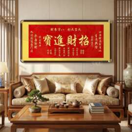 天官赐福客厅挂画横幅字画吉星高照镇宅壁画中式沙发背景墙装饰画