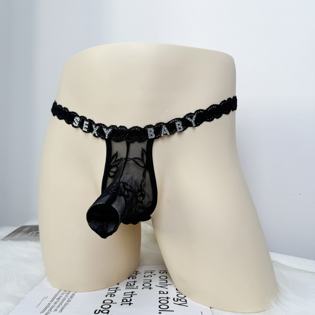 Cross-Border Foreign Trade Men's Sexy Letter Mesh Thong Low-Rise Erotic Underwear Heart DIY Sexy Hollow-Out