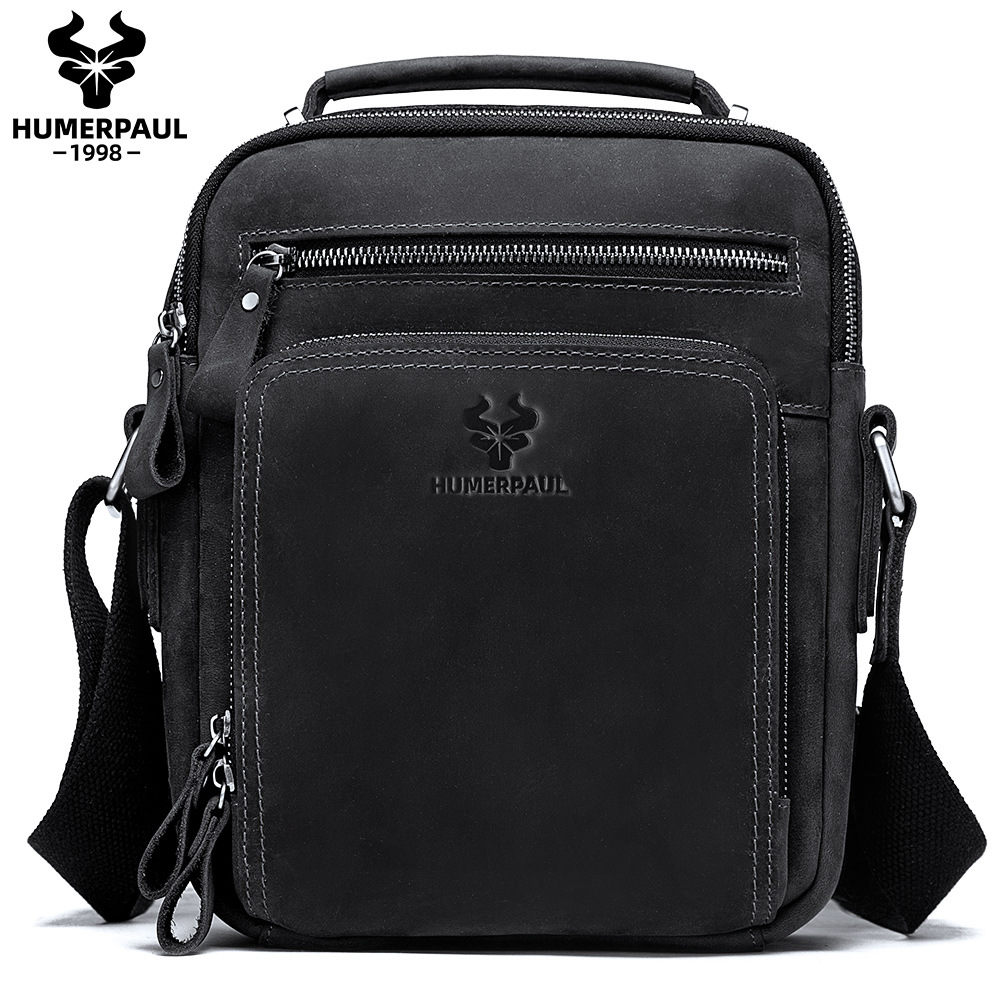 Bolso de hombre europeo y americano bolso de hombro transfronterizo de cuero para hombre entrega de una sola pieza bolso de mensajero de piel de vaca Crazy Horse bolso de hombre de cuero de cera de aceite para hombre