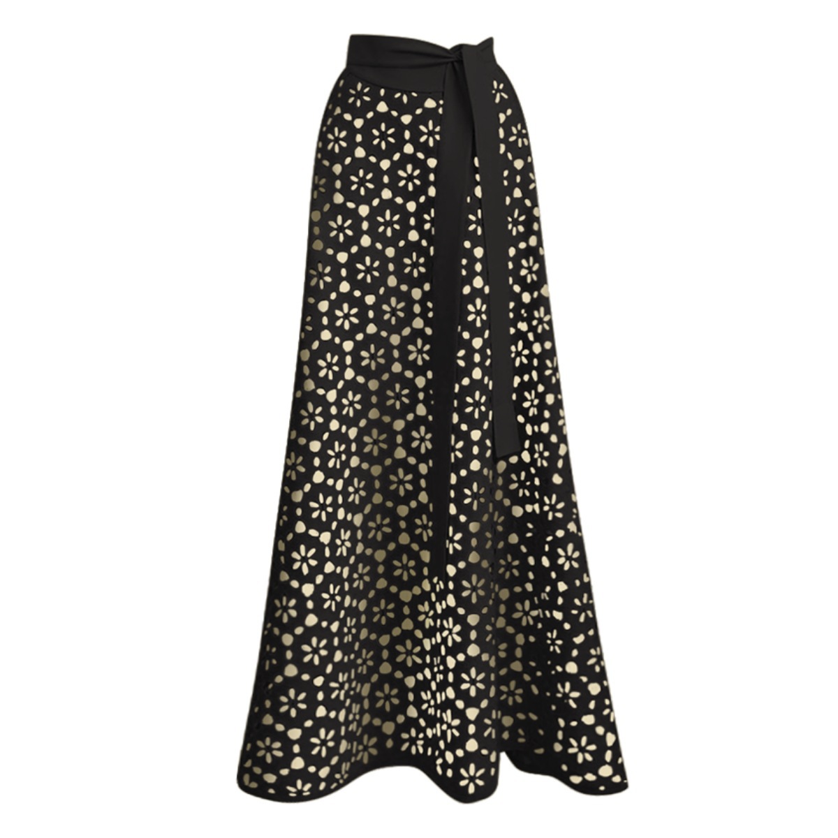 Costume intero nero a fascia con abito traforato elegante_voghion.com