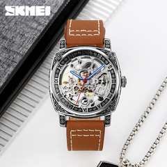 Skmei Mechanical Men's Square Engraved Watch Waterproof Belt Double-sided Hollow Fully Automatic Mechanical Watch