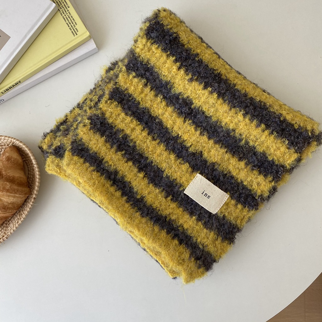 Gestreifter Strickschal Für Damen Und Herren Winter Luxus Warm_voghion.com