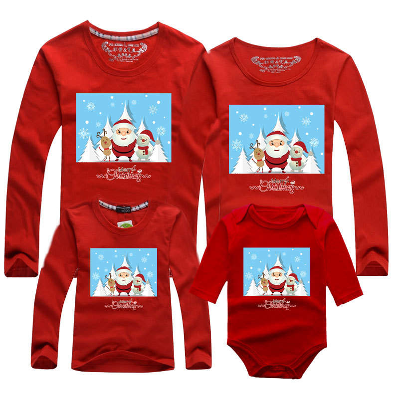 Rojo Santa Claus camisa de manga larga tocando fondo nuevo padre-niño ropa de los niños mono cuello redondo de los hombres y las mujeres de manga larga Camiseta