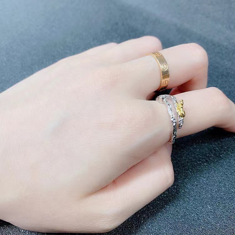 阿赞斑亚金蚂蚁戒指女简约轻奢风高级感开口小众气质创意食指指环