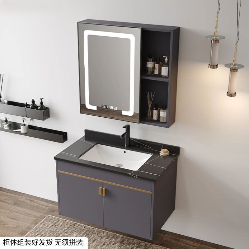 gabinete de baño combinado gabinete lavabo espacio de aluminio fibra de carbono tablero de roca gabinete lavabo lavabo simple inteligente baño sanitario