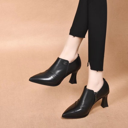 四季款高跟鞋女2025新款尖头小跟鞋细跟百搭深口单鞋通勤工作皮鞋