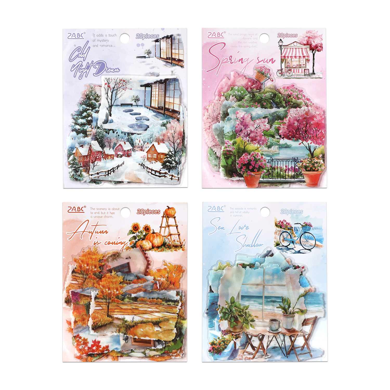 Four Seasons String Song Series Pet Impermeable Four Seasons Theme Scenic Sticker Pack Diy Hand Cart Material de decoración Pegatinas de collage