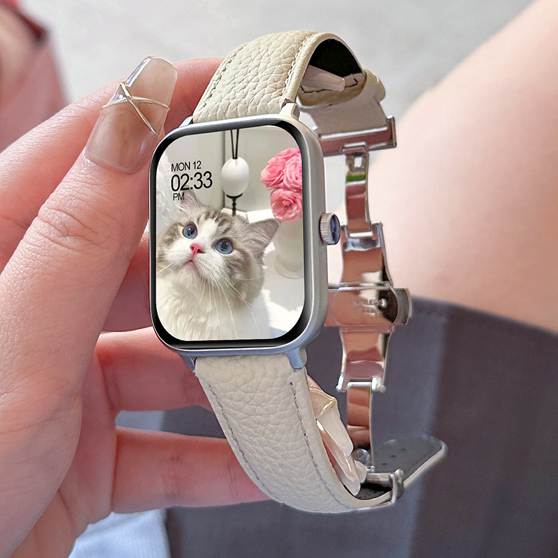 Smart Watch for Women, Heart Rate, Multi-Functional Sports Student, White Pebbled Leather Belt, Square, Good-Looking, Can Make Calls