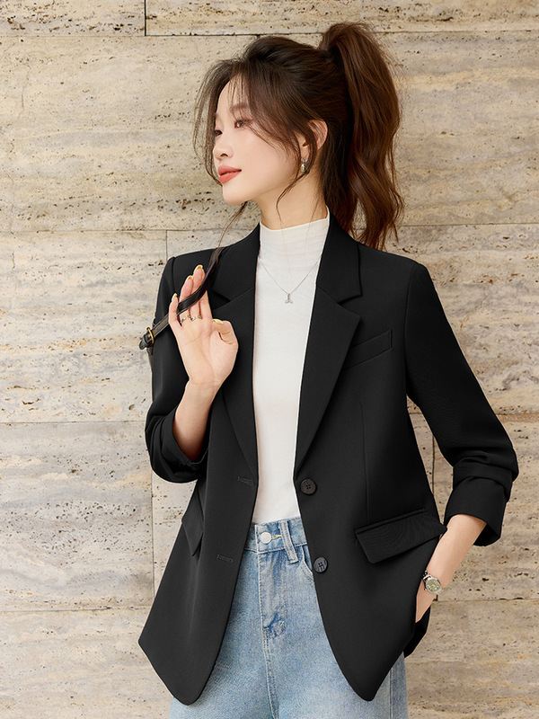 梅子红色西装外套女秋季2025新款韩版宽松休闲后开叉小西服上衣|undefined