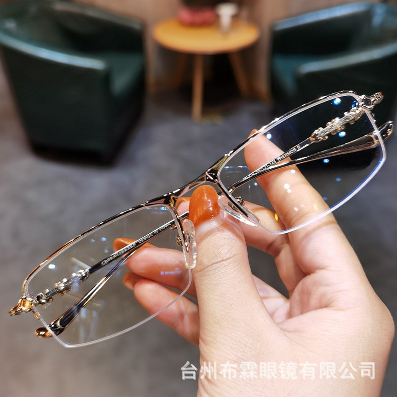 釣り糸フレーム半枠完成品近視眼鏡度数平光百合ビジネス金糸高精細ブルーレイ男女モデル