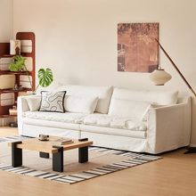 侘寂风怀抱沙发亚麻布艺客厅小户型可拆洗法式奶油风直排棉麻沙发