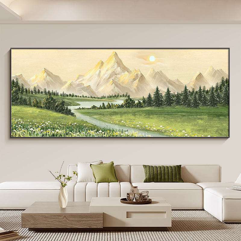 背靠金山客厅装饰画有山无水办公室沙发背景墙挂画轻奢高级感壁画|undefined