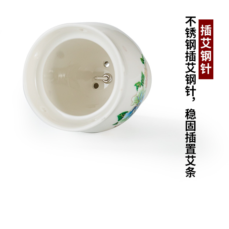 Ceramic Moxibustion Cup with Gua Sha Edge Double Layer Massage Jar for Body Care 10.2 x 7.4 cm specifications