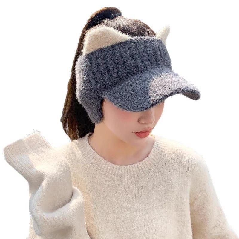 Korean hat with a high ponytail autumn and winter women's empty cap plus wool thickened warm knit woolen hat