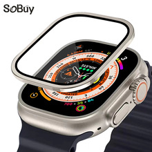 适用apple watch9/8 ultra金属边框钢化玻璃膜苹果手表一体保护膜