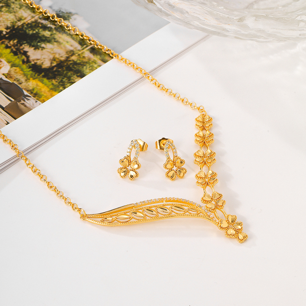 Joyas populares transfronterizas europeas y estadounidenses, aretes de moda, collares, pernos de piedra de bronce, dos piezas de joyas