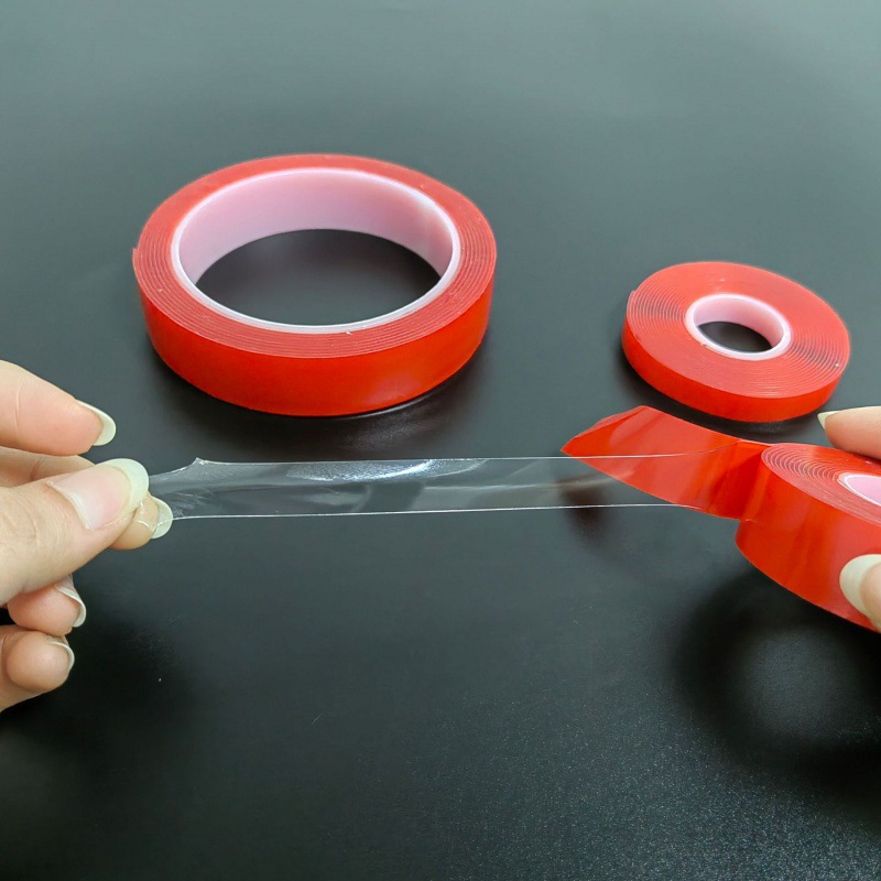 小管芯透明双面胶红膜亚克力胶带可反复水洗纳米免钉胶带现货