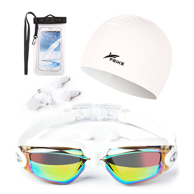 Gafas de natación para hombres de alta definición, gafas de natación anti-neblame para adultos, niños y niñas con tapones de auriculares, gafas de natación de marco grande, cubierta de sombrero