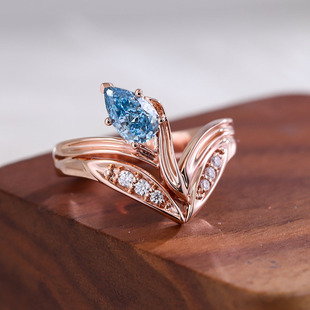Light Luxury Advanced Sense Diamond Cultivation Blue Diamond Ring Women's Water Drop Swan Style Niche Design Fashion European and American Personality