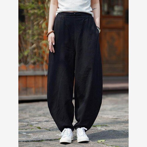 Cotton and linen pants, linen pants, men's loose and thin harem pants, meditation and artistic casual pants, summer wide-leg lantern pants