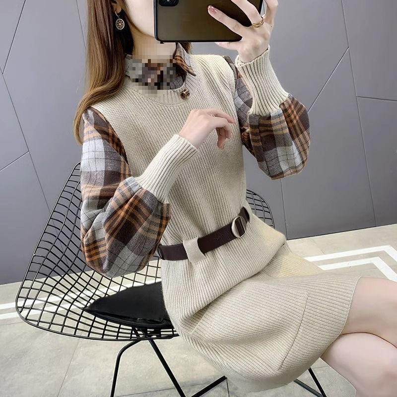 Wholesale Price Sub-Shirt Sweater Vest Women's Fashion Knitted Suit Autumn and Winter New Mid-Length Waist Sweater Skirt