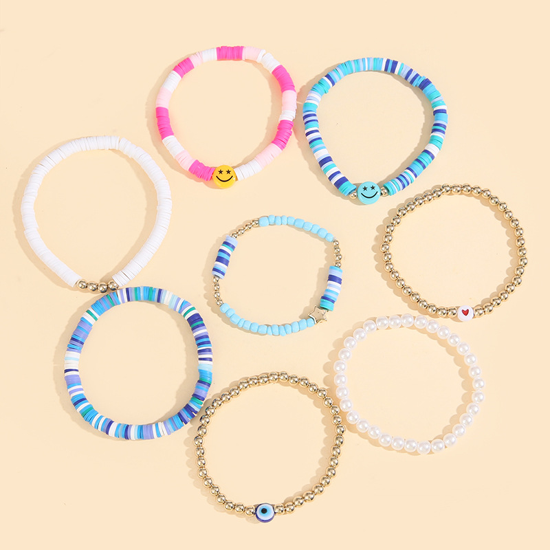 1 Set Fashion Star Smiley Face soft clay Beaded Womenu0027S Bracelets
