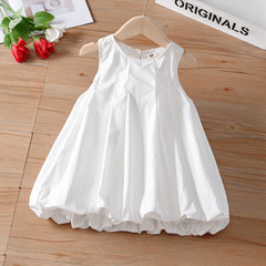 Children's French Minimalist Sleeveless Backless Dress Summer Girls' Dress Summer Quality Pure White Stylish Bouquet Skirt