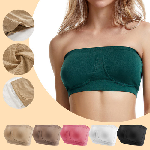 Women's large size seamless imitation steel ring bra cloth strapless wrap bra green big breasts small