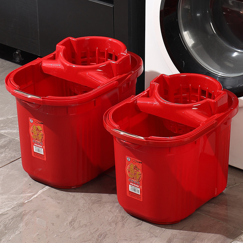 Commercial Extra Thick Mop Bucket Red Household Mop Bucket Thickened Mop Bucket Hand Pressure Squeeze Bucket Cleaning Bucket Mop Bucket