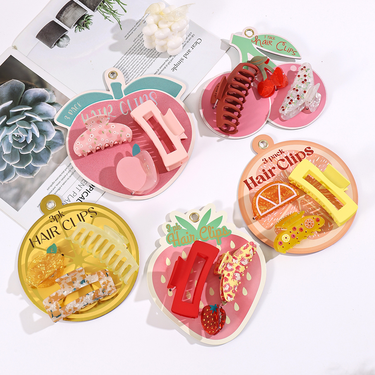 120g Weight Cute Women's Printing Fruit Acrylic Hair Claws