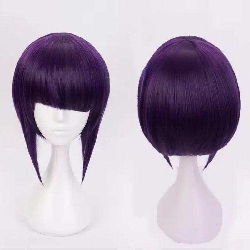 Short Black and Purple Short Hair Anime Wig Cosplay Wig Purple and Black Mixed Color Factory Direct Sale