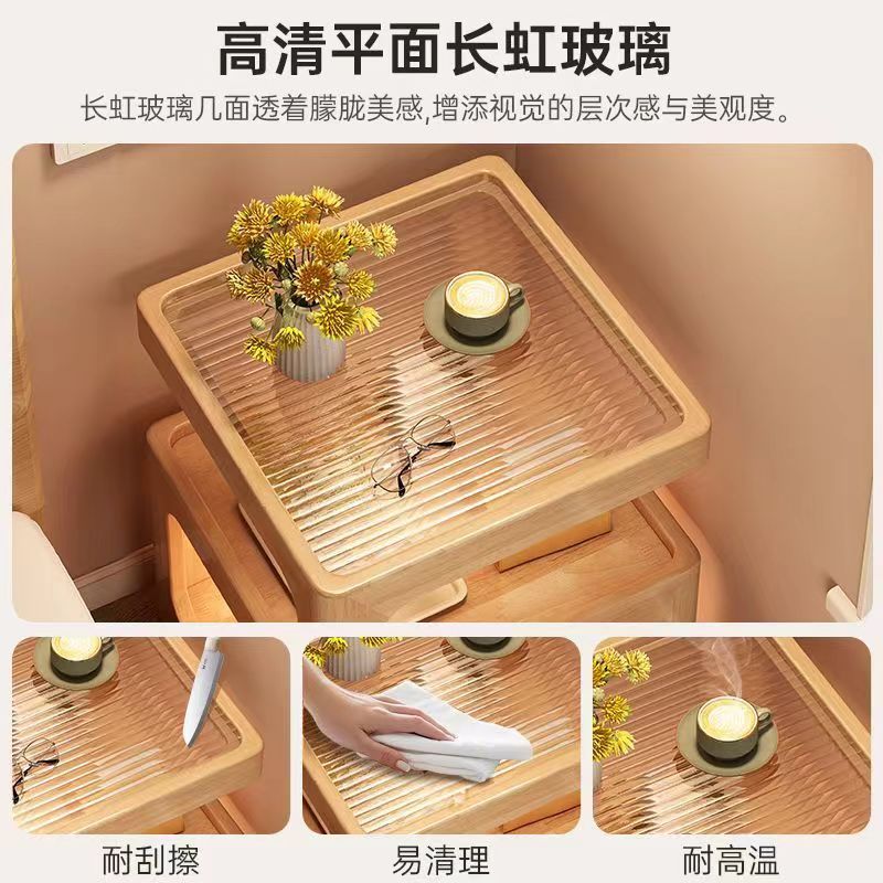 Mesa de cabecera de madera sólida creativa pequeña sala de estar sofá lado de varios vientos de crema casero dormitorio cabecera estante gabinete lateral