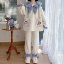 甜美可爱睡衣女春冬卡通学生公主风加绒加厚保暖套装家居服